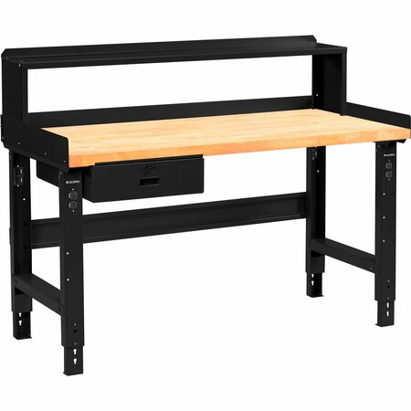 Global Industrial 48 x 30 Adj Height Workbench w/Drawer&Riser, Black-Birch Square Edge Top 319074BBK